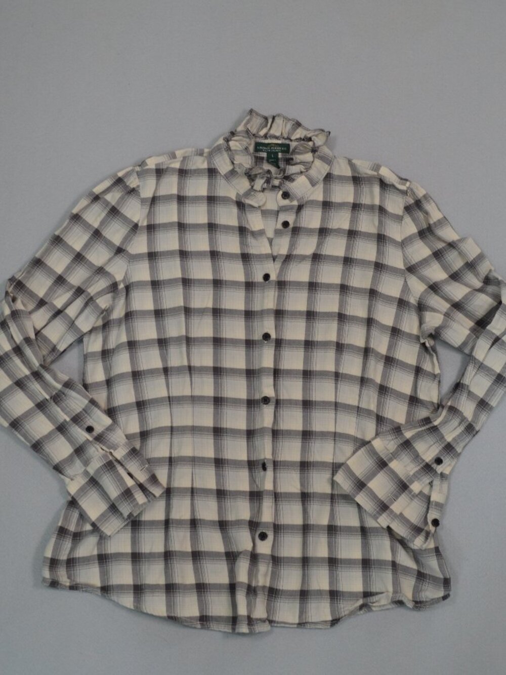 Lauren Ralph Lauren Plaid Ruffle Collar Cotton Blouse L